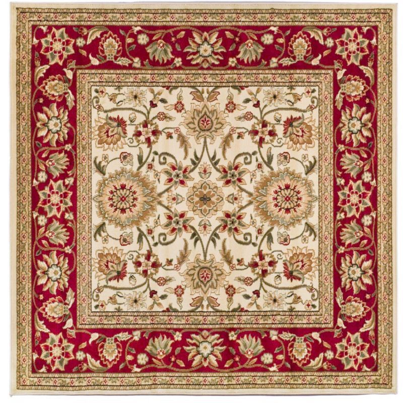 Ivory and Red Floral Square Synthetic Area Rug, 6' x 6'