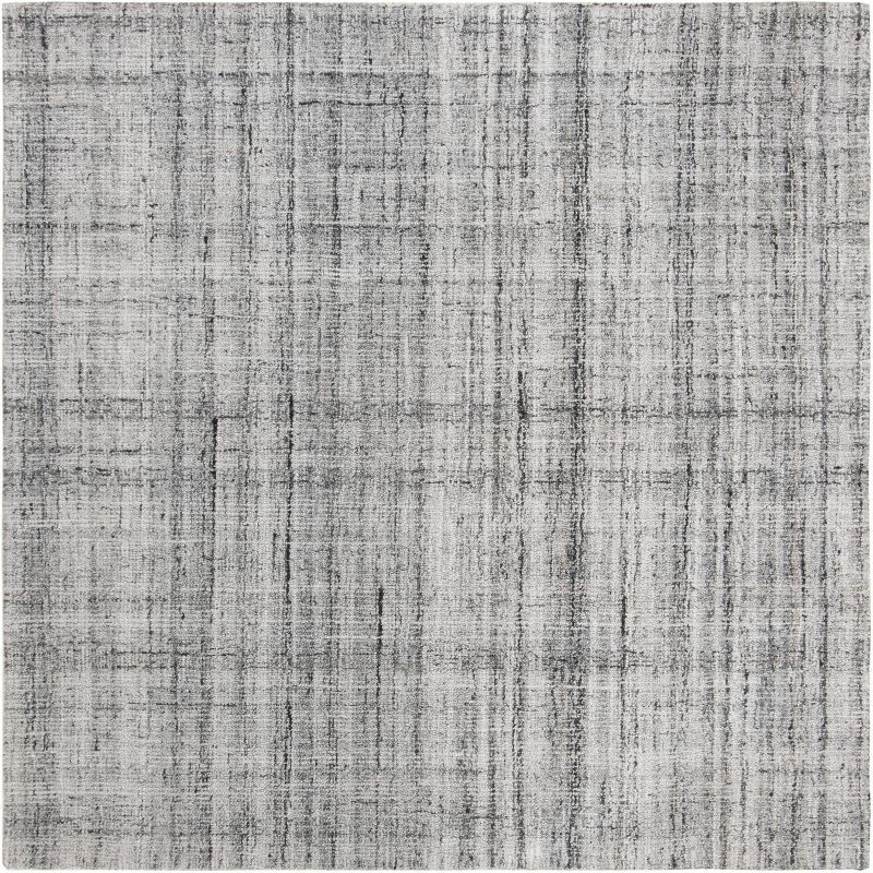 Modern Grey & Black Abstract Hand-Tufted Wool Square Rug - 6'x6'