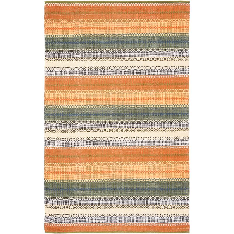 Gold and Grey Handwoven Wool Cotton Striped Area Rug, 5' x 8'