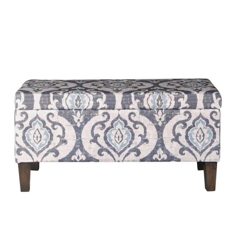 Drake Slate Blue Large Rectangle Storage Bench with Wood Legs