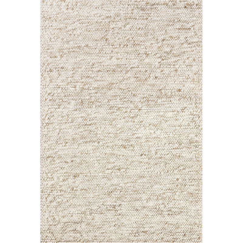 Handmade Ivory and Beige Wool Rectangular Area Rug