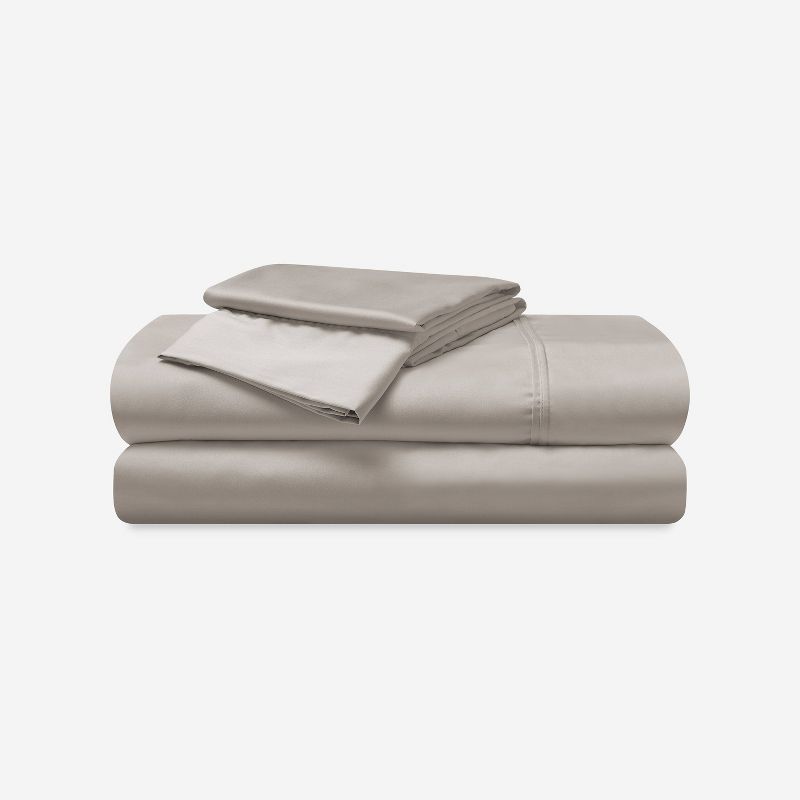 Queen Medium Beige Hyper-Cotton Sheet Set with Bamboo Blend