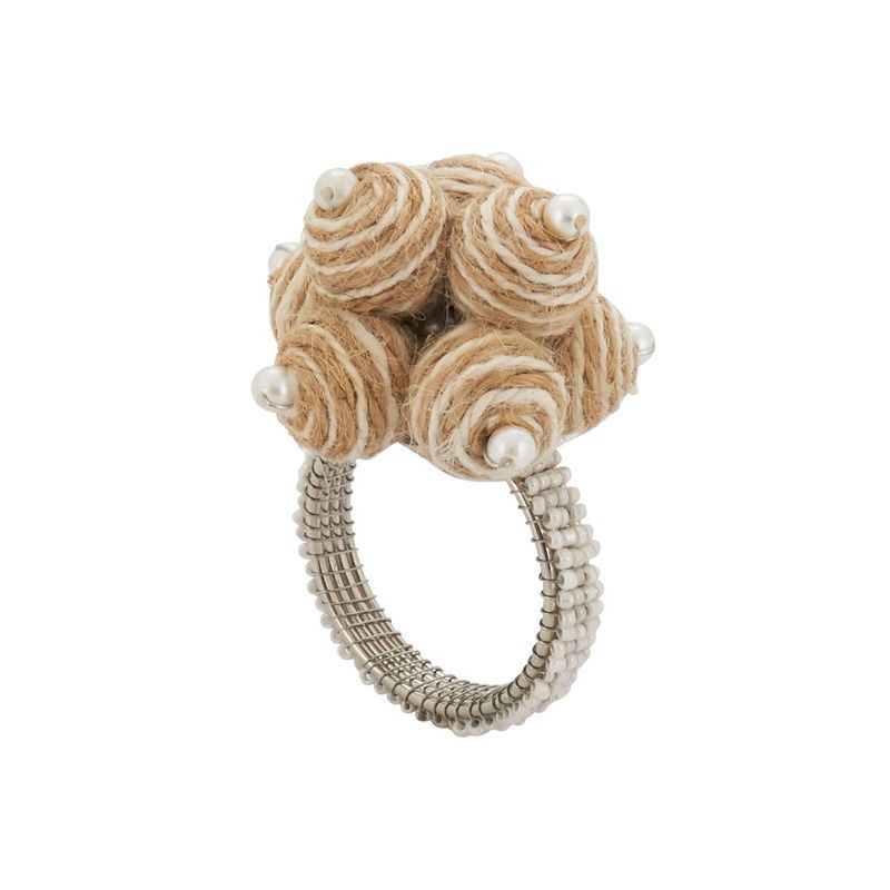 Natural Spiral Ball Napkin Ring Holders with Beaded Design, Set of 4