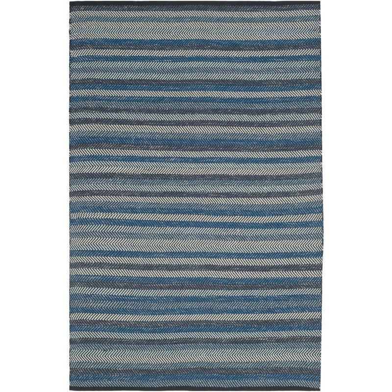 Coastal Breeze Handwoven Blue Stripe Wool-Cotton Rug 4' x 6'