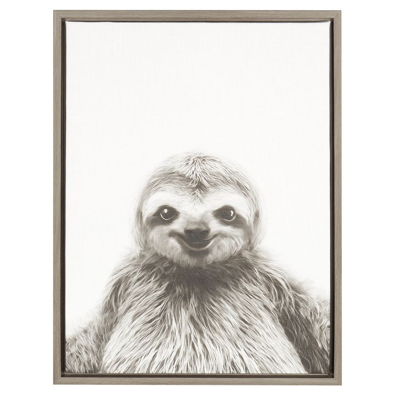 Adorable Smiling Sloth Framed Canvas Art for Nursery