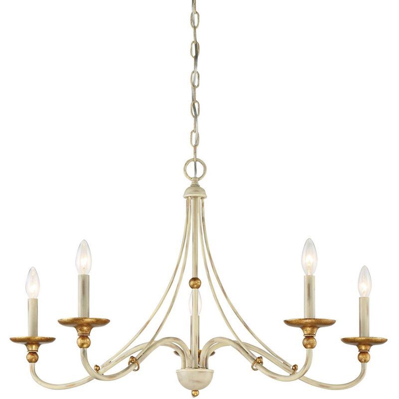 Westchester County 28" Farmhouse White and Gold Leaf 5-Light Chandelier