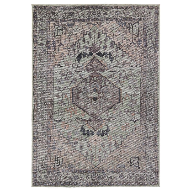 Gray and Beige Medallion Cotton Rectangular Area Rug