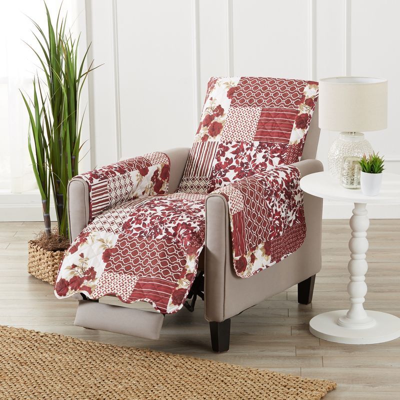 Burgundy Patchwork Quilted Recliner Furniture Protector