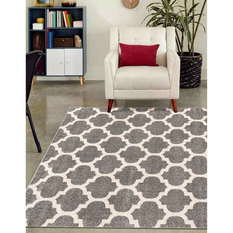 Elegant Dark Grey Trellis Synthetic 8' x 11' Area Rug