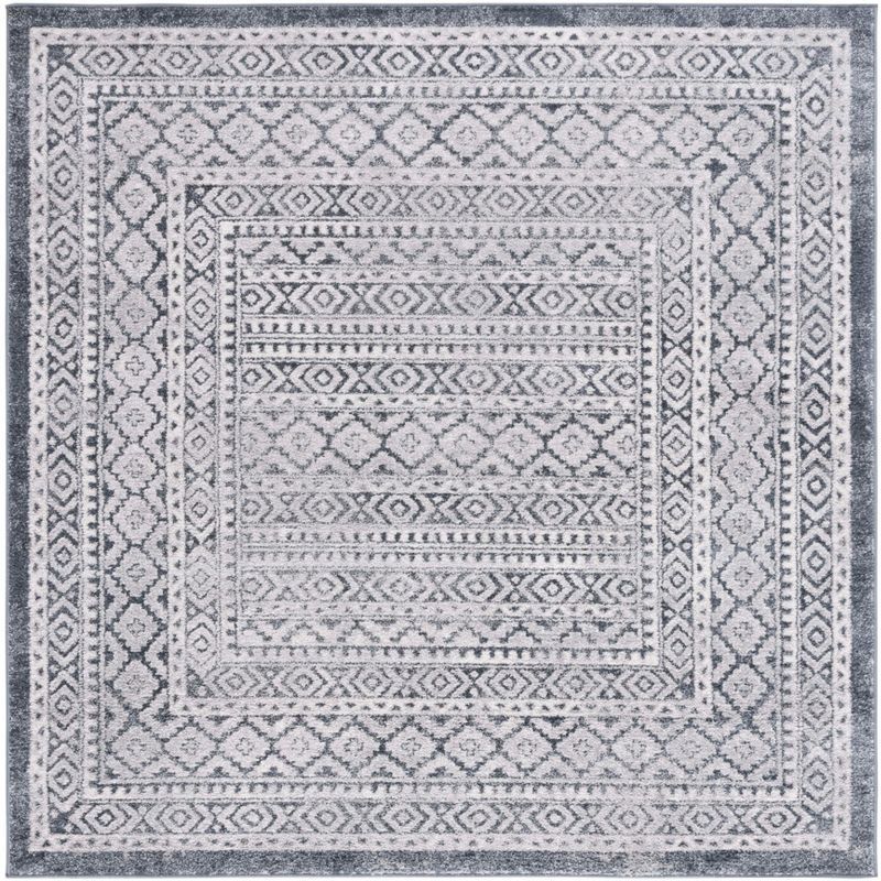 Abstract Gray Synthetic 79" Square Easy-Care Rug