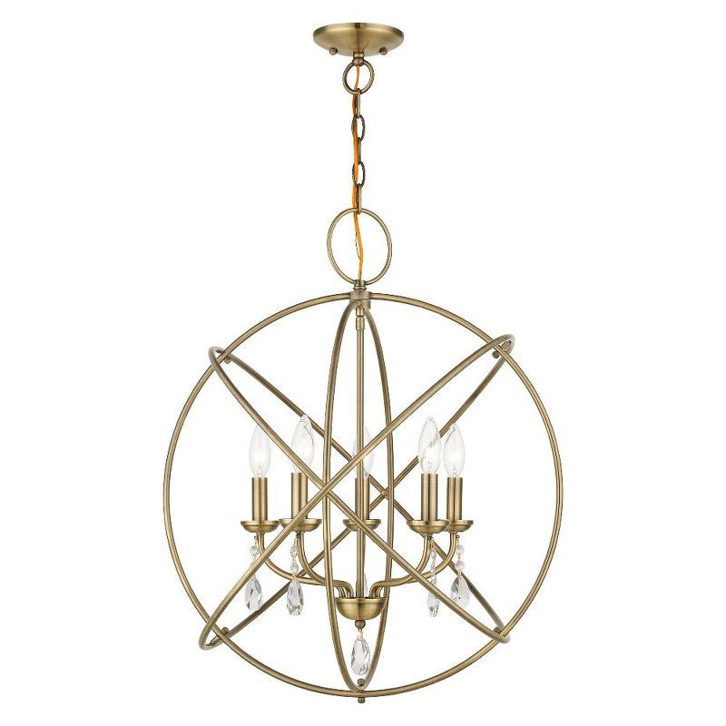 Antique Brass and Crystal 5-Light Orb Chandelier