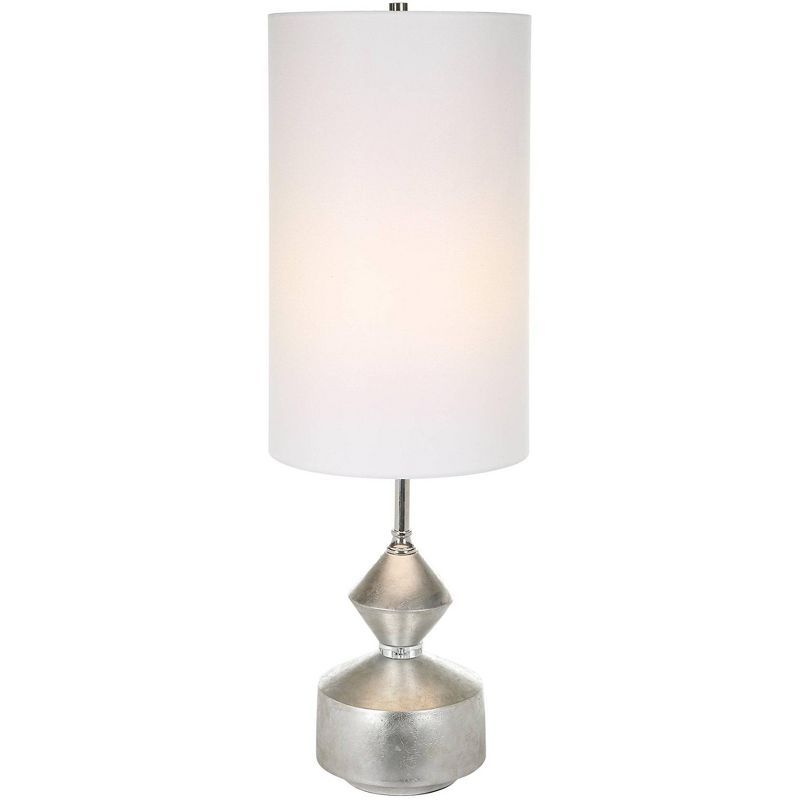 Warm Silver Leaf Geometric Buffet Lamp with White Linen Shade