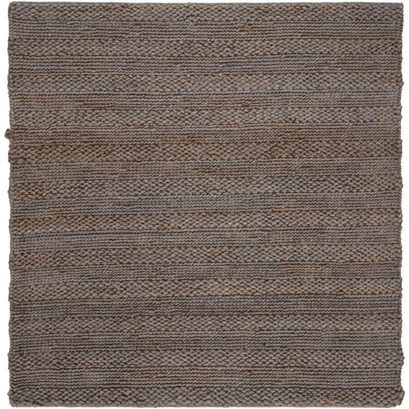 Beige Hand-Knotted Natural Fiber Square Area Rug