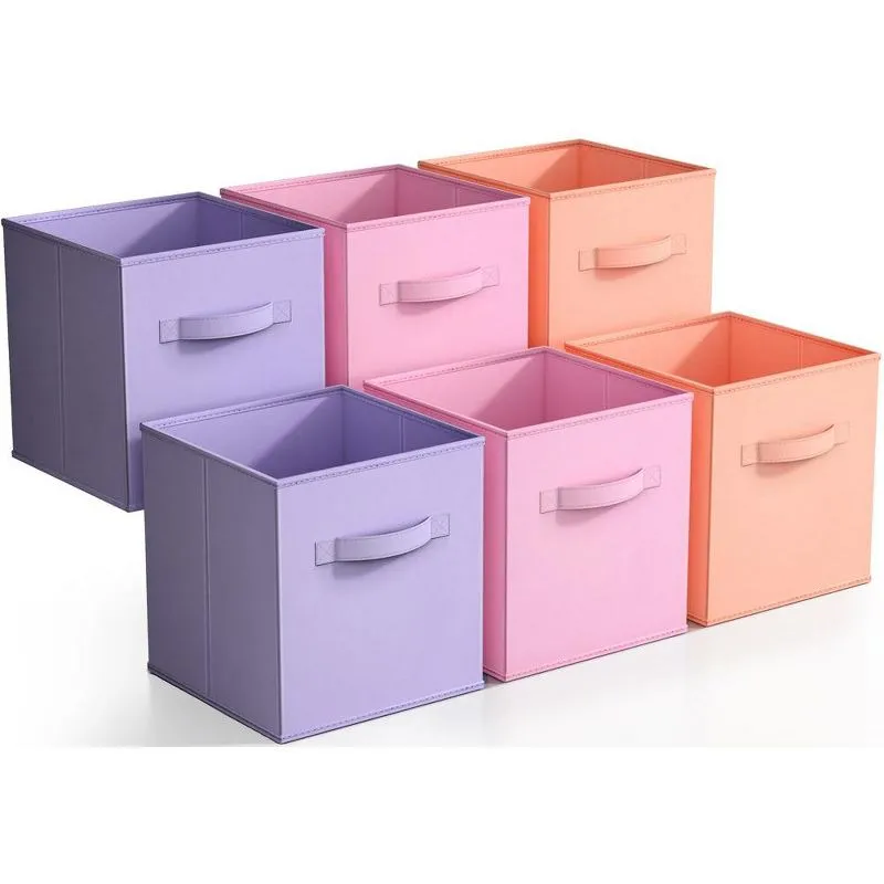 Multi-Color Fabric Collapsible Storage Cubes for Kids, 6-Pack