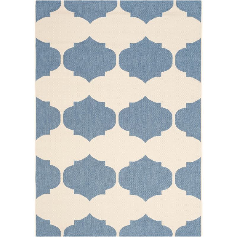 Beige and Blue Flat Woven Synthetic 5'3" x 7'7" Indoor/Outdoor Rug