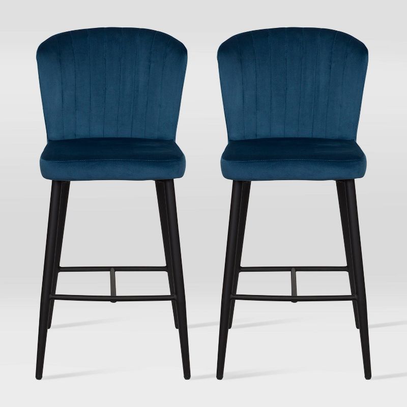 Jasper Navy Blue Velvet Counter Height Barstools, Set of 2