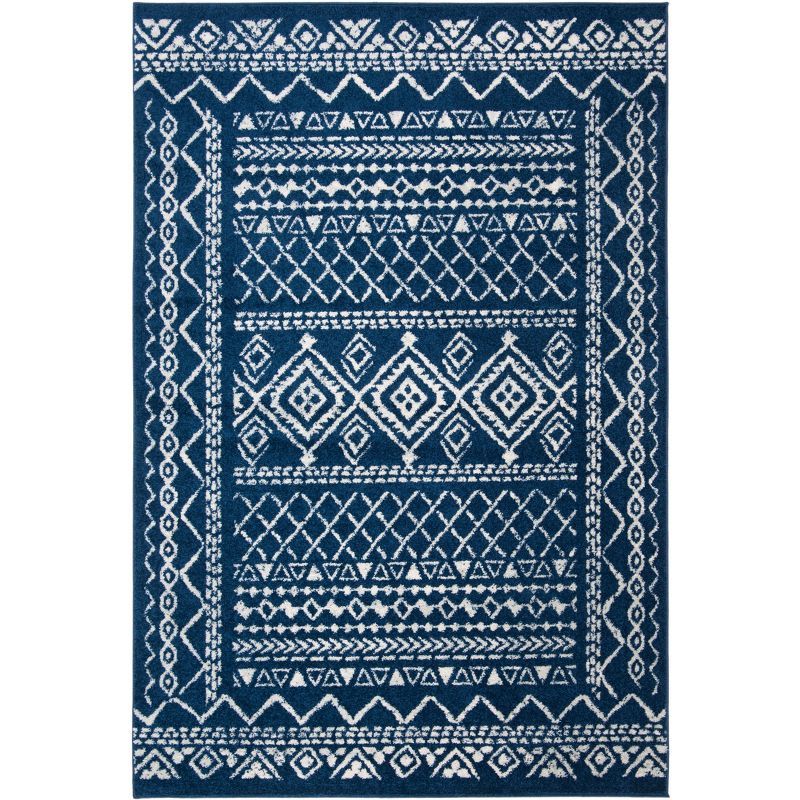 Navy and Ivory 6' x 9' Synthetic Boho Area Rug