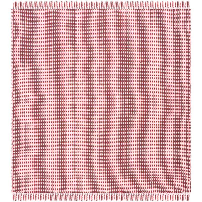 Ivory and Red Cotton 4' Square Handwoven Montauk Rug