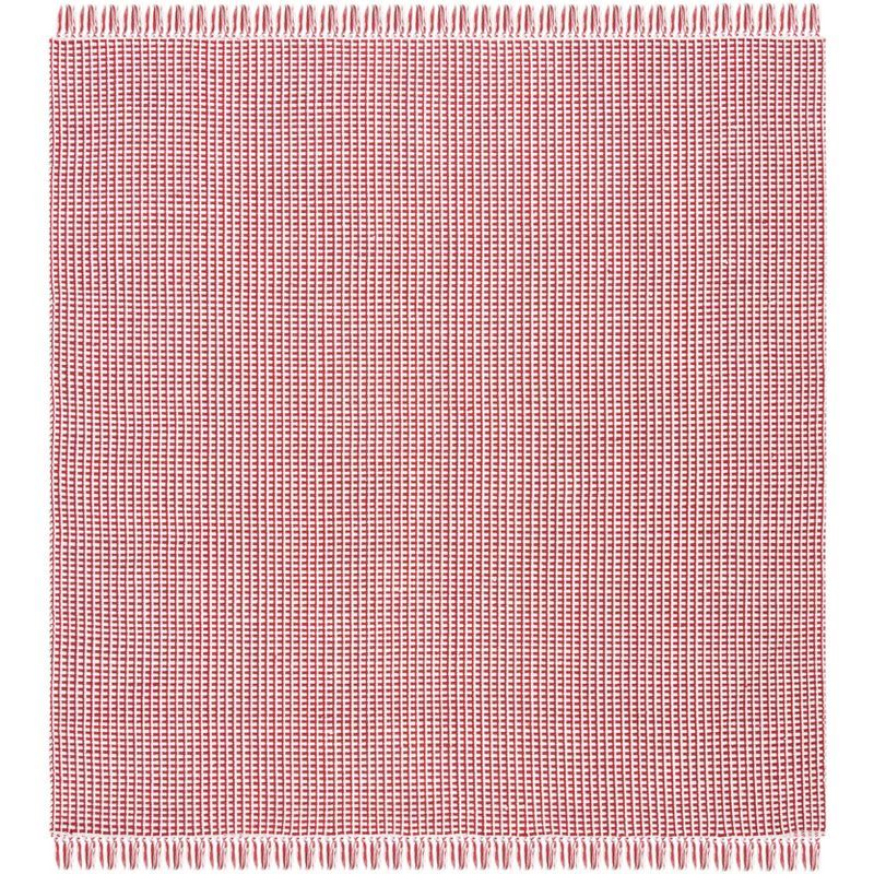 Ivory and Red Cotton 4' Square Handwoven Montauk Rug