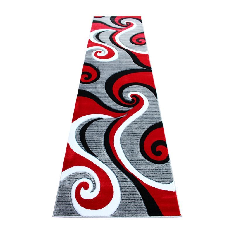 Sophia Collection Red and Gray Swirl Runner Rug