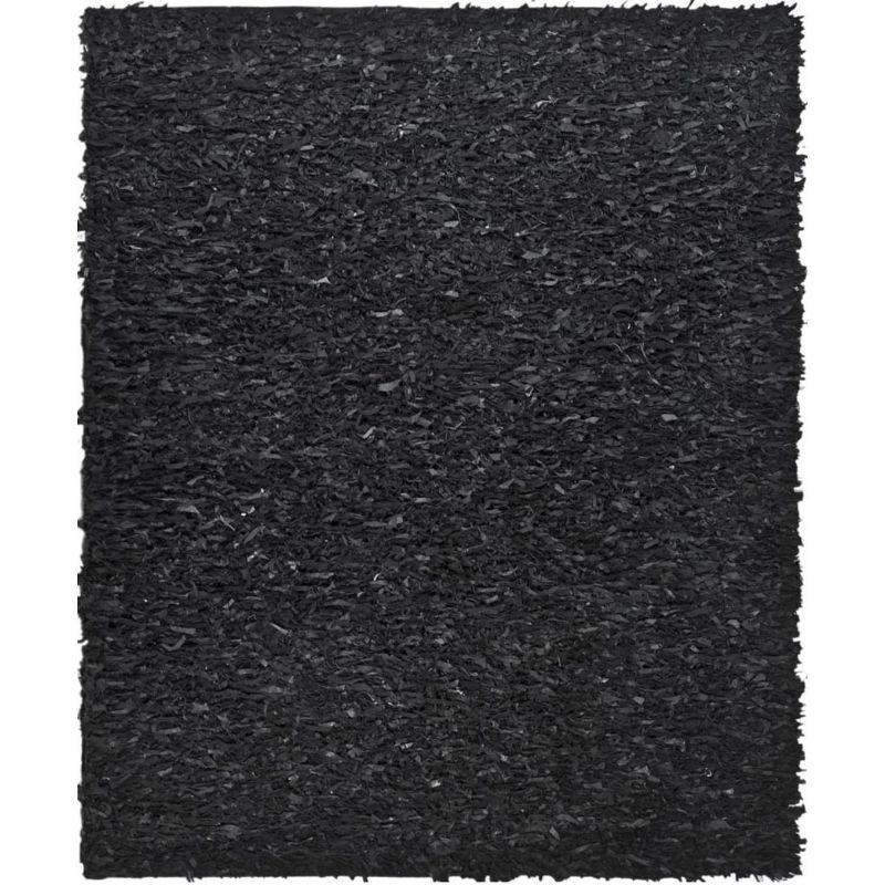 Contemporary Black Leather Hand-Knotted Shag Rug 8' x 10'
