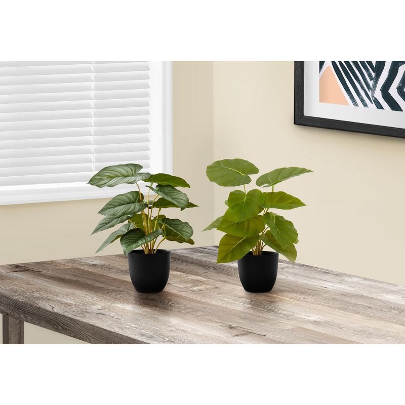 Set of 2 Green Epipremnum Faux Plants in Black Pots