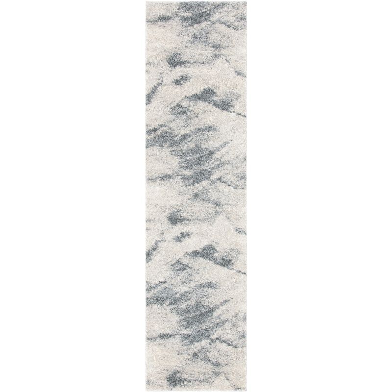 Beige and Grey Abstract Shag Runner Rug, 2'3" x 9'