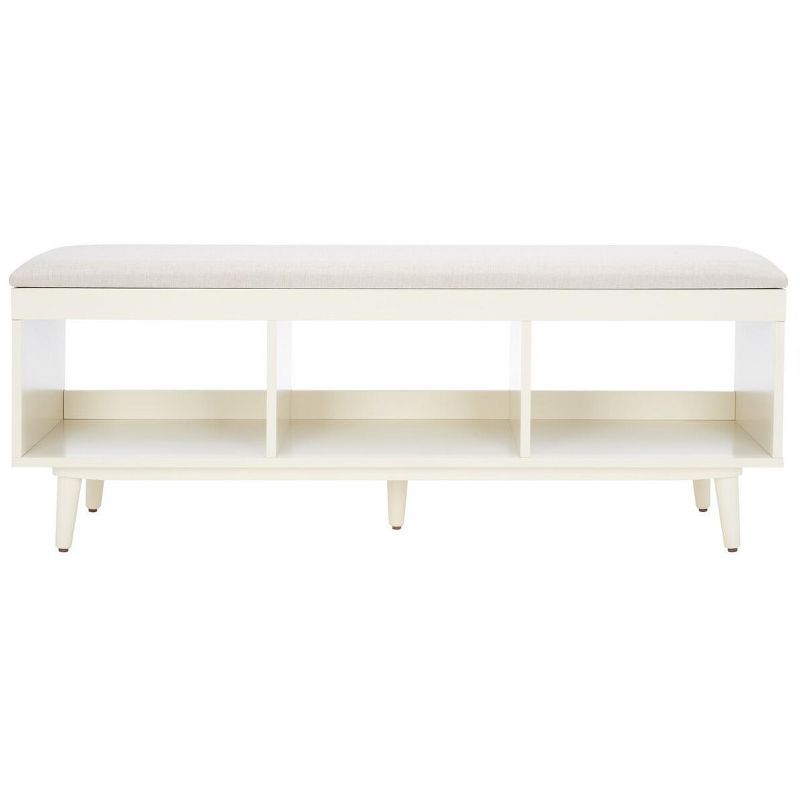 Nordic Natural Acacia Bench with Linen Cushion and Open Shelves