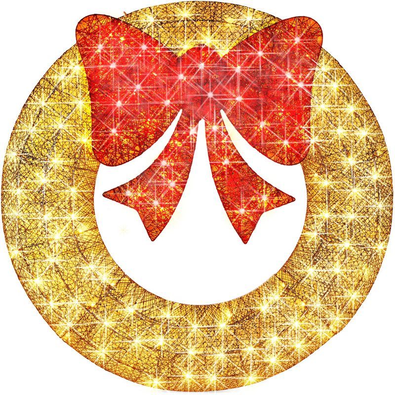 48-Inch Gold and Red Pre-Lit Outdoor Christmas Wreath with LED Lights