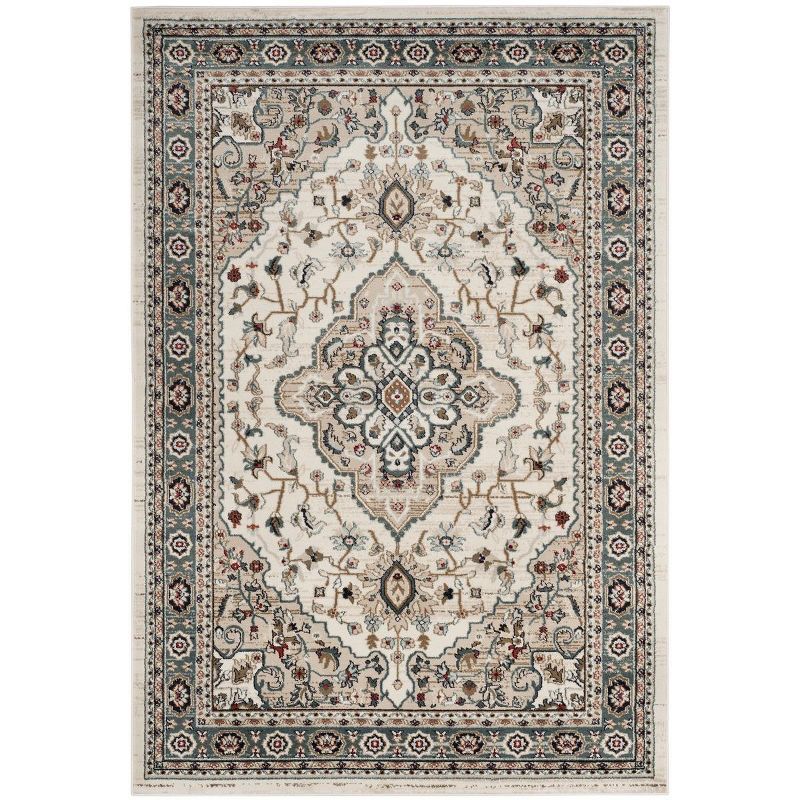 Cream and Beige Synthetic Traditional Area Rug