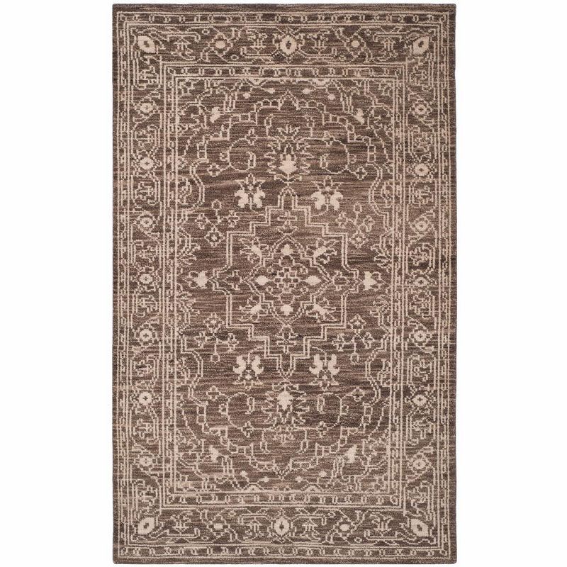 Kenya Collection 5'x8' Brown and Beige Hand-Knotted Wool Area Rug