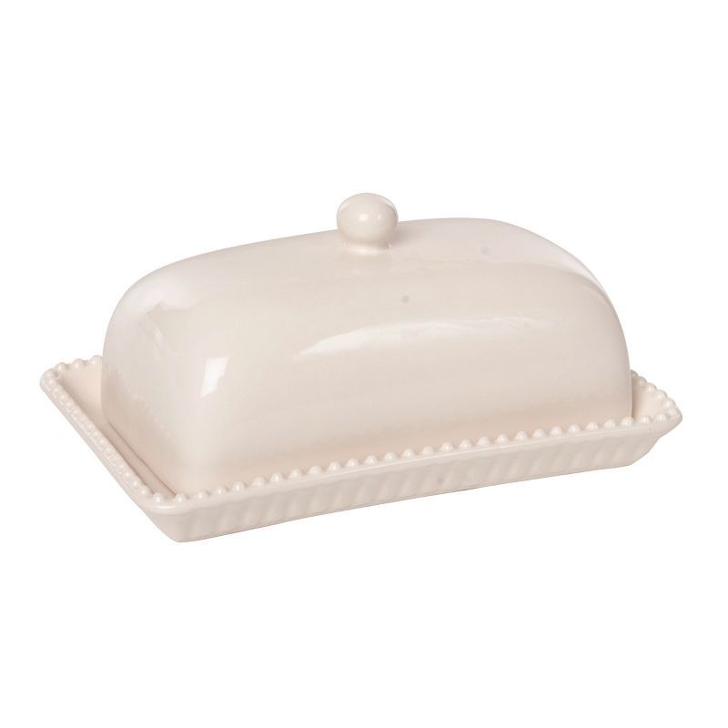 VIP Dolomite White Hobnail Textured Butter Dish