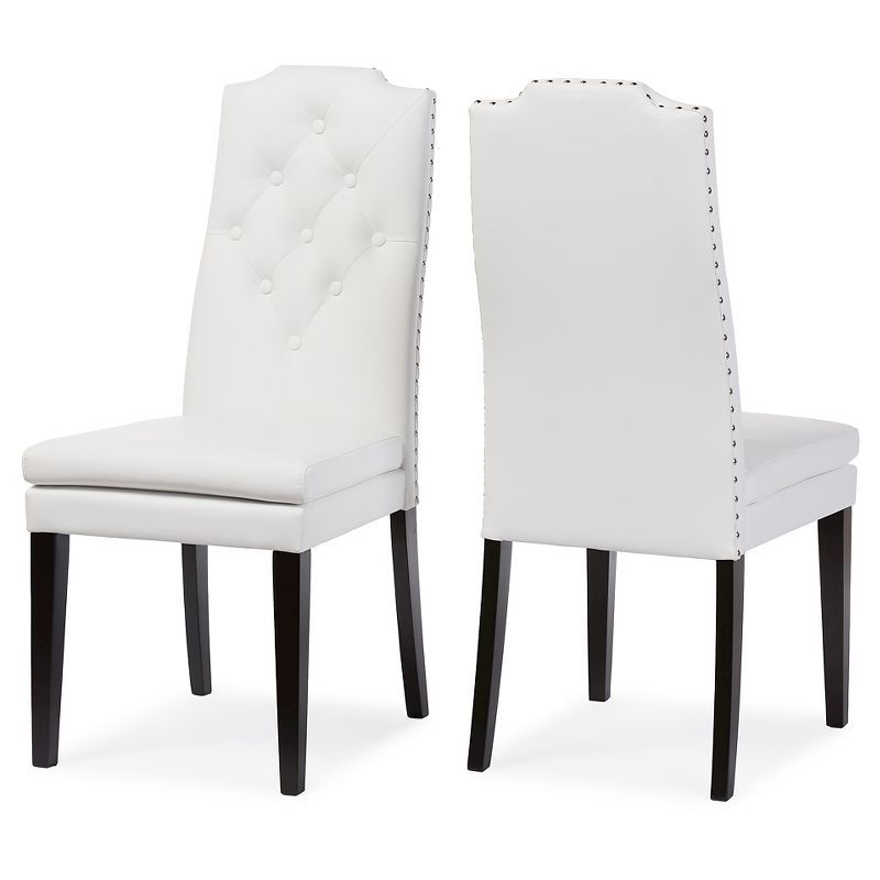 White Faux Leather Button-Tufted Parsons Dining Chair Set