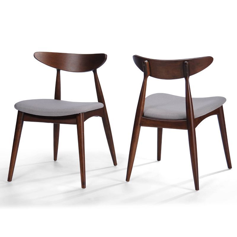 Barron Midcentury Walnut Dining Chair Set with Light Grey Upholstery