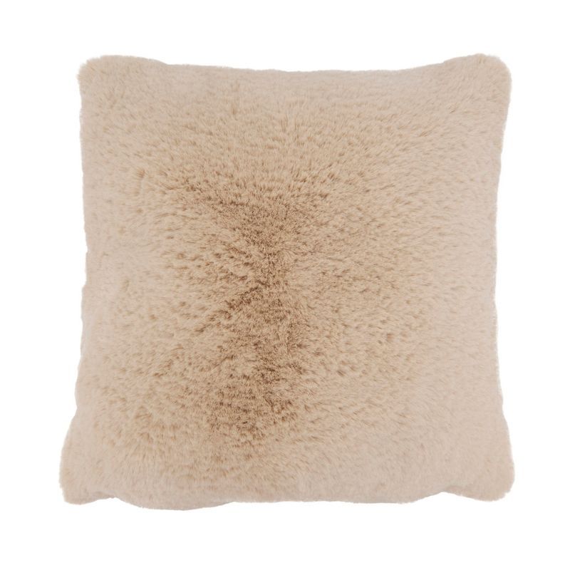 Beige Faux Rabbit Fur 18" Square Throw Pillow