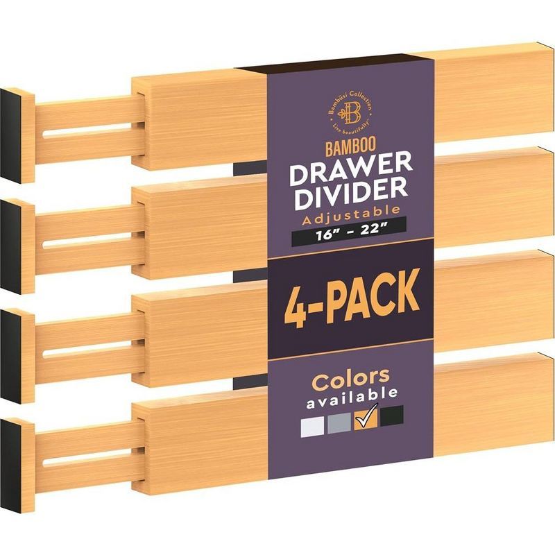 Adjustable Natural Bamboo Drawer Dividers 4-Pack