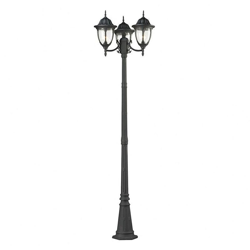 Textured Matte Black 3-Light Outdoor Post Lamp with Glass Shades