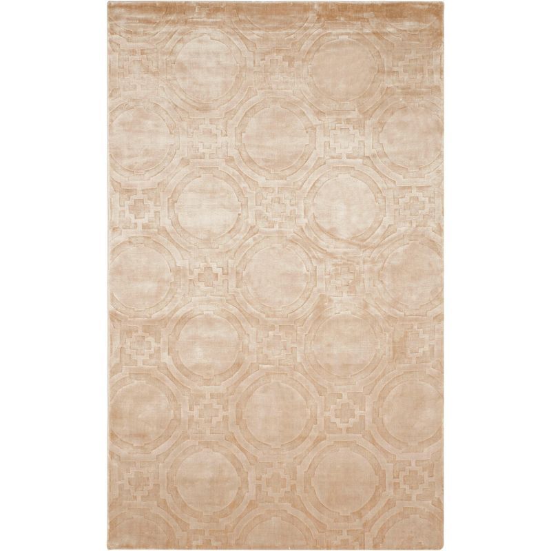 Beige Geometric Hand-Knotted Wool and Silk Area Rug