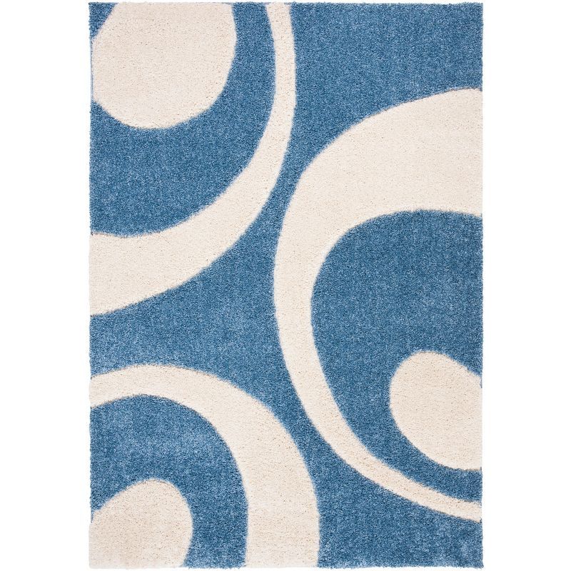 Blue and Ivory 8' x 10' Geometric Shag Area Rug