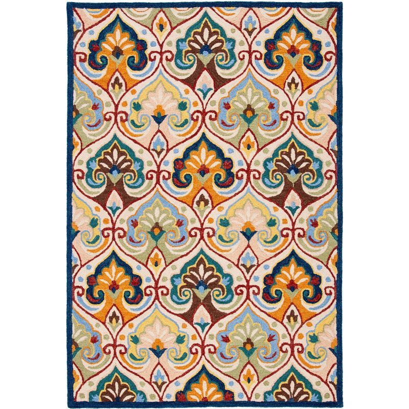 Elegant Blue Floral Hand-Tufted Wool Area Rug - 4' x 6'