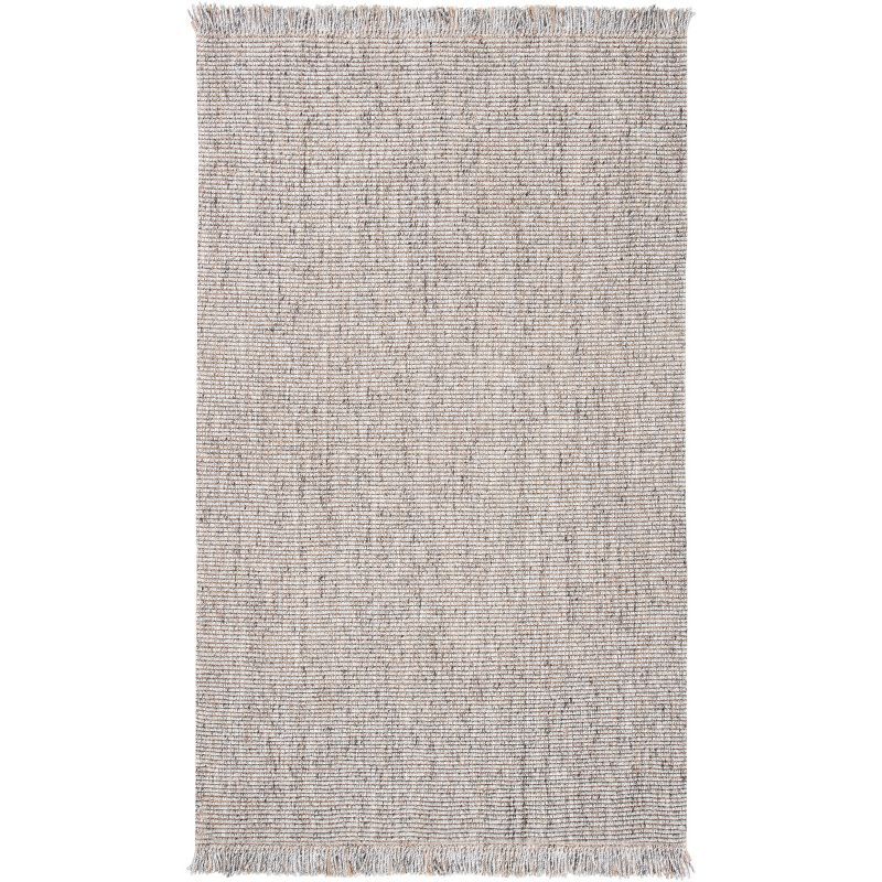 Gray and Natural Hand-Woven Jute Area Rug with Fringe