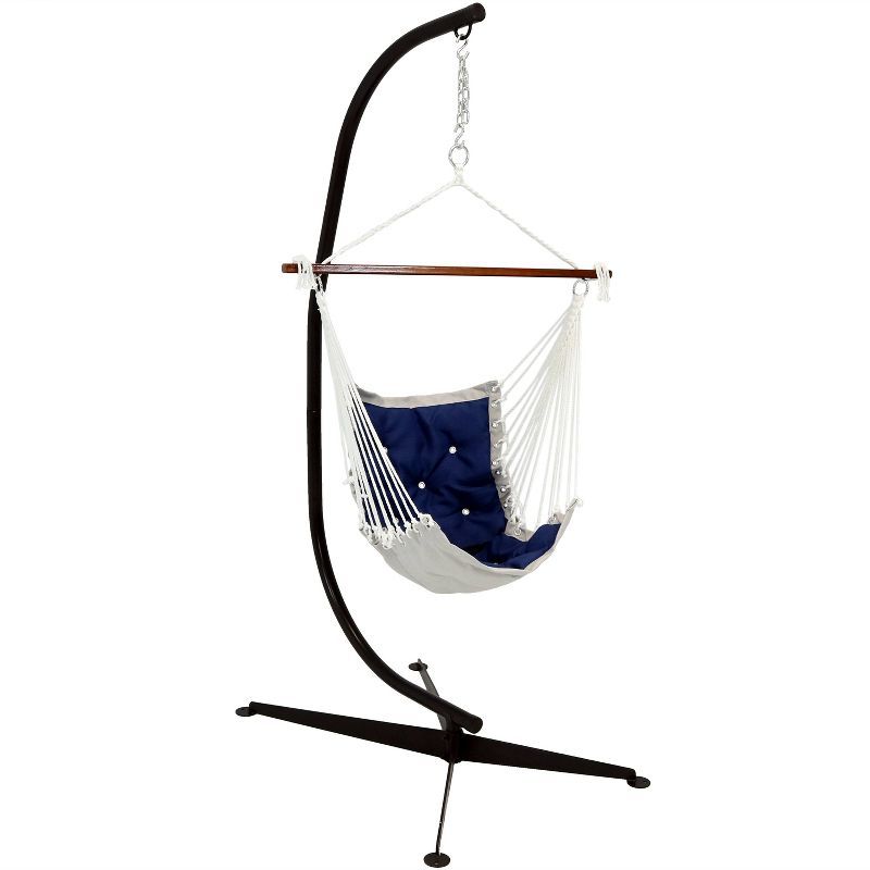 Navy Blue Tufted Victorian Hanging Hammock Chair with Stand