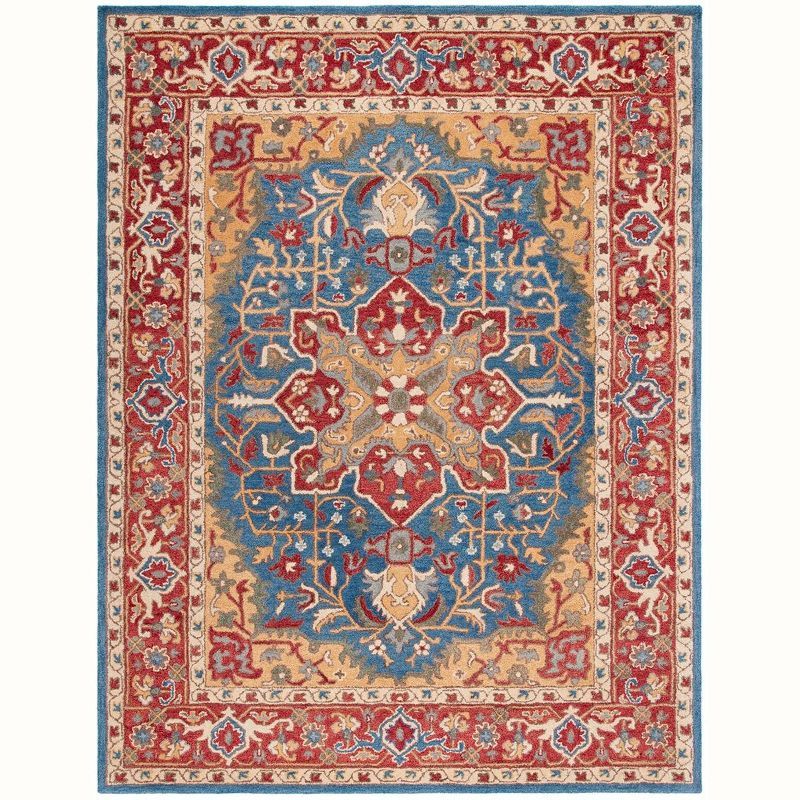 Antiquity Blue and Red Hand-Tufted Wool 8' x 10' Area Rug
