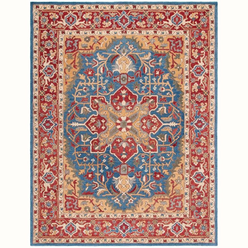 Antiquity Blue and Red Hand-Tufted Wool 8' x 10' Area Rug