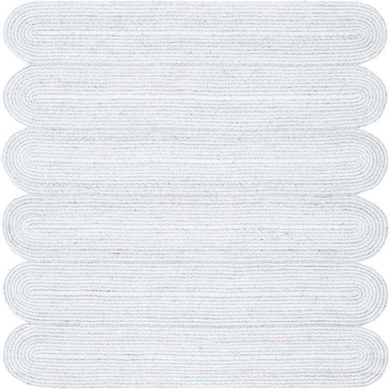 Hand-Knotted Gray Stripe Square Synthetic Area Rug 6x6