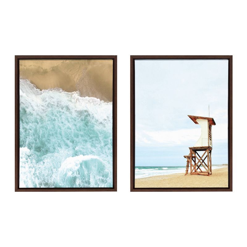 Sylvie Coastal Beach Waves and Lifeguard Tower Canvas Art Set