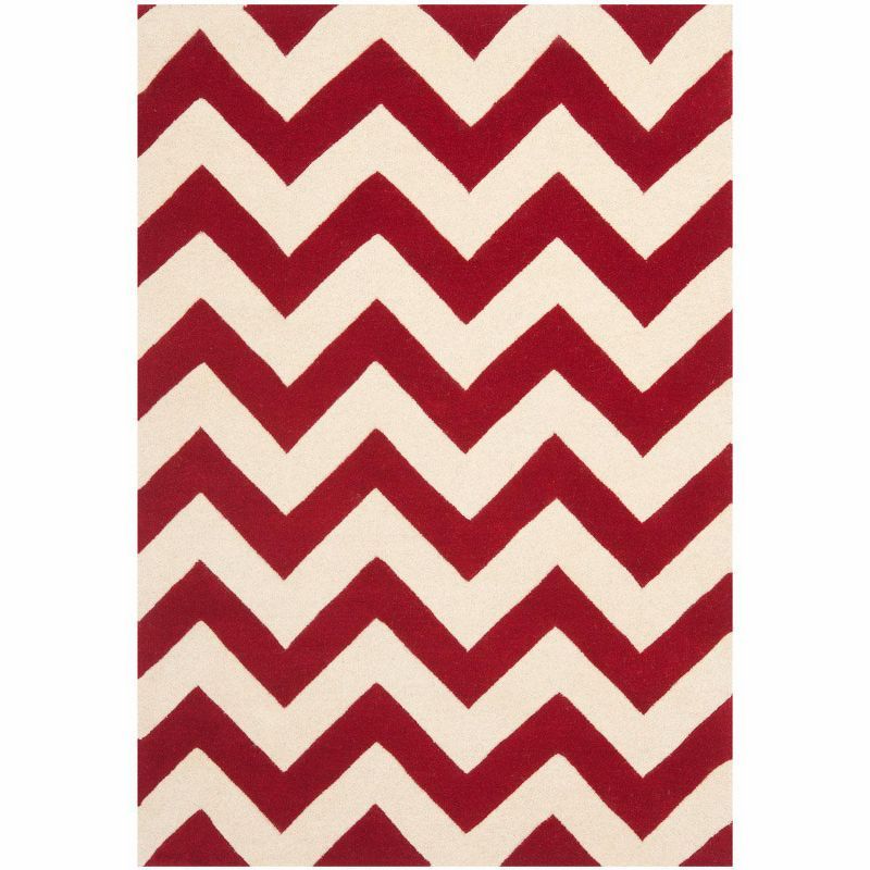 Handmade Red and Ivory Chevron Wool Area Rug 2' x 3'