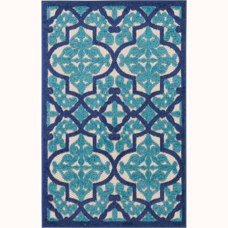 Navy and Light Blue Synthetic Rectangular Outdoor Rug 2'8" x 4'