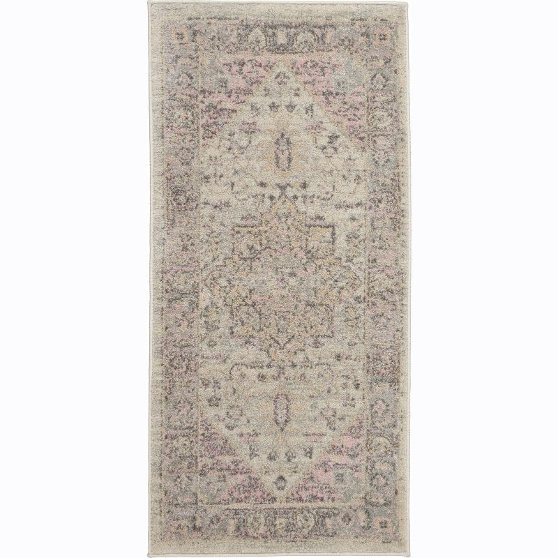 Handmade Vintage Kashan Ivory/Pink Easy-Care Rectangular Rug