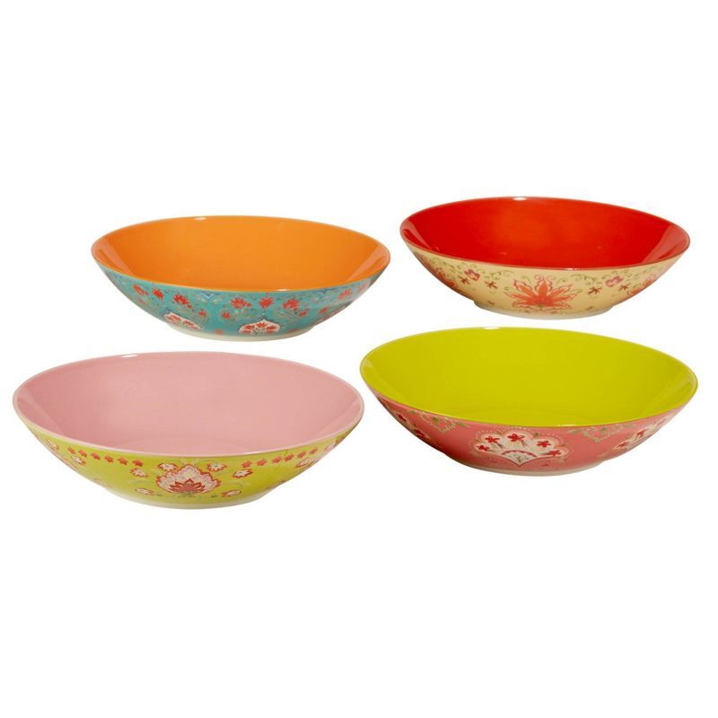 Francesca Multicolor Ceramic Floral Soup and Cereal Bowls, Set of 4